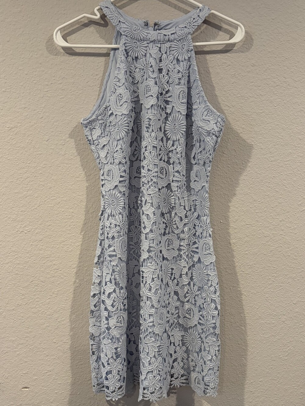 Lulus Womens Classic Casual Light Blue Lace High Neck Mini Cocktail Dress Size M